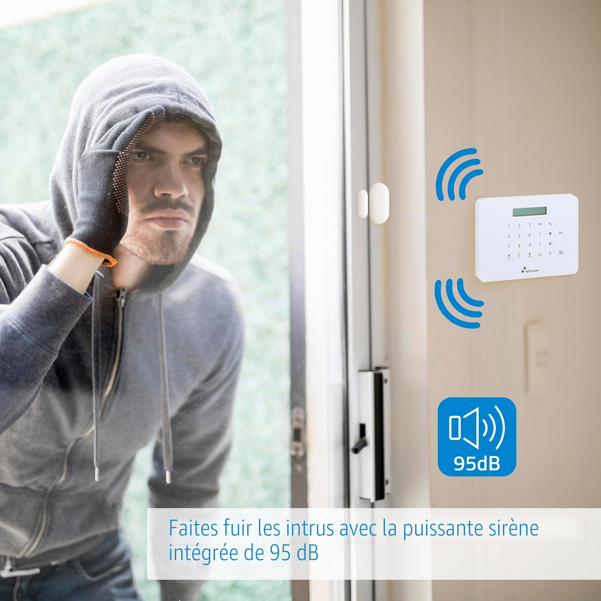 Nivian - Système d'alarme pour Maison et Entreprise sans Frais mensuels | Kit d'alarme WiFi/GSM | Télécommande Via l'application Tuya | Installation Facile sans câbles | Jusqu'à 60 détecteurs