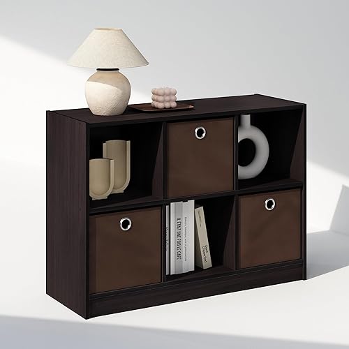 Furinno Estante organizador de almacenamiento de ropa y armario multiusos cúbico con cajones de contenedor, 6 cubos, nogal oscuro