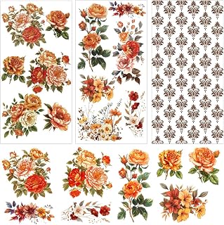 3 Sheet Redesign Floral Furniture Transfers 6"x12" Rub on Clearance Fall Flower Vintage Transfers for Crafts, Wood, Scrapbooking, Wall, Door Decor