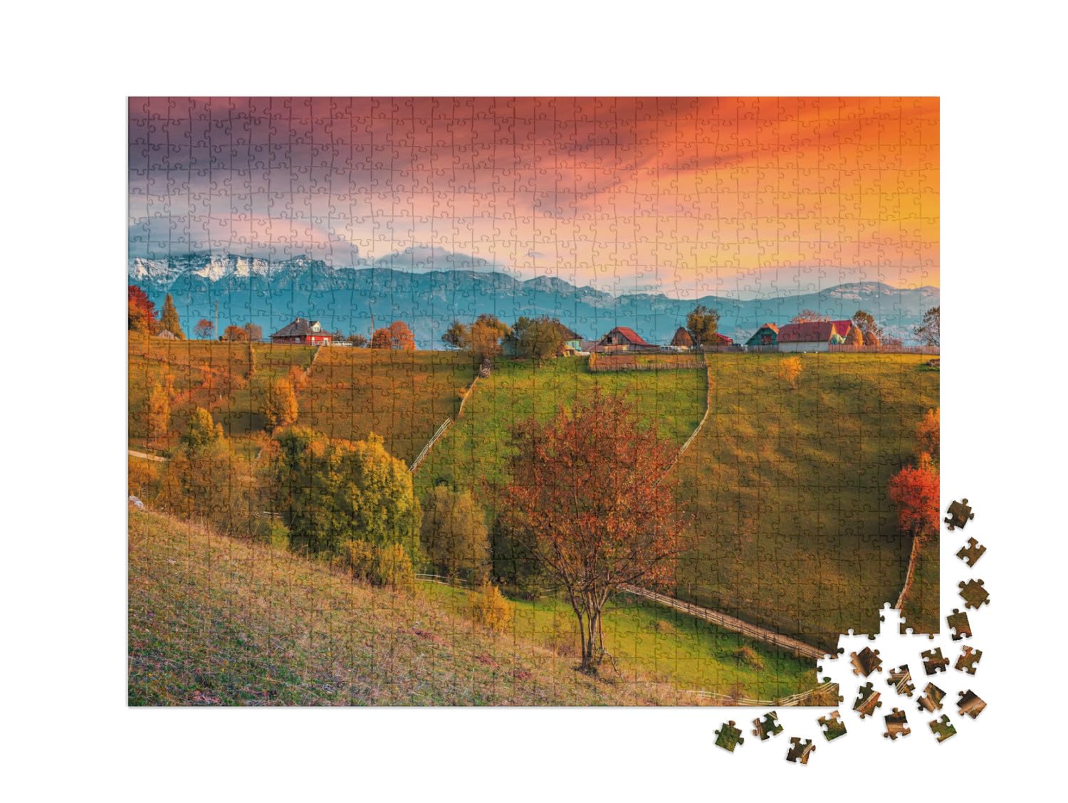 Puzzle 1000 pièces XXL « Paysage d'automne avec Montagnes, Magura, Transylvanie, Roumanie »