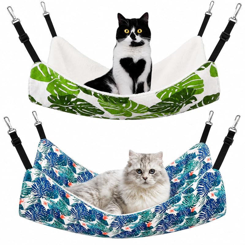 Rede para Gatos para Gaiola Jetec Reversível com Linho e Fleece, Estampa Monstera Leaf, Tamanho M, Pacote com 2