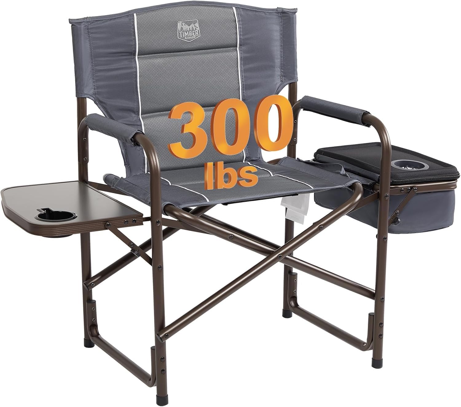 Lightweight Camping Chair, Portable Laurel Director's Chair with Foldable Side Table, Cooler Bag & Mesh Pocket, Compact Outdoor Folding Lawn Chair, Supports 300lbs, Grey