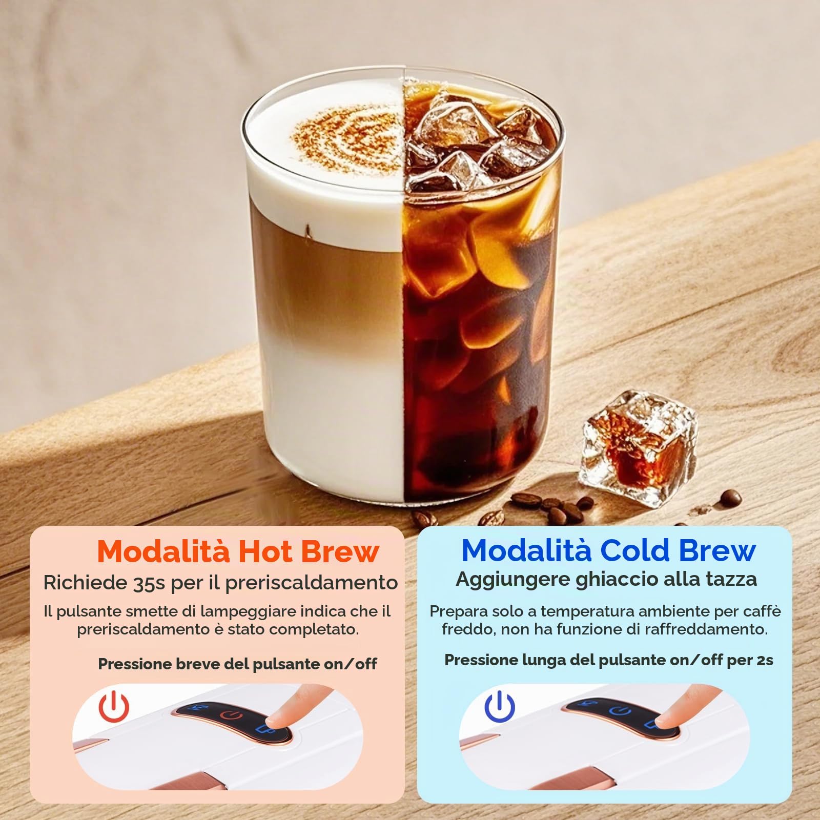 CAFELFFE MK-603 19 Bar 4-in-1 Macchina da caffè a capsule per porzioni singole, 1450 W & Macchina da espresso per infusione calda/fredda, compatibile con Nes Original/DG/44 mm ESE Pads & polvere di