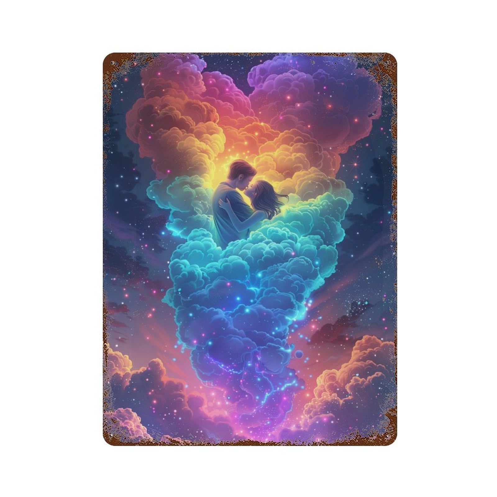 Romantic Cloud Heart Sky Rusty Metal Tin Sign 15.7"x11.8", Ideal for Shed, Workshop And Garage Wall Decor