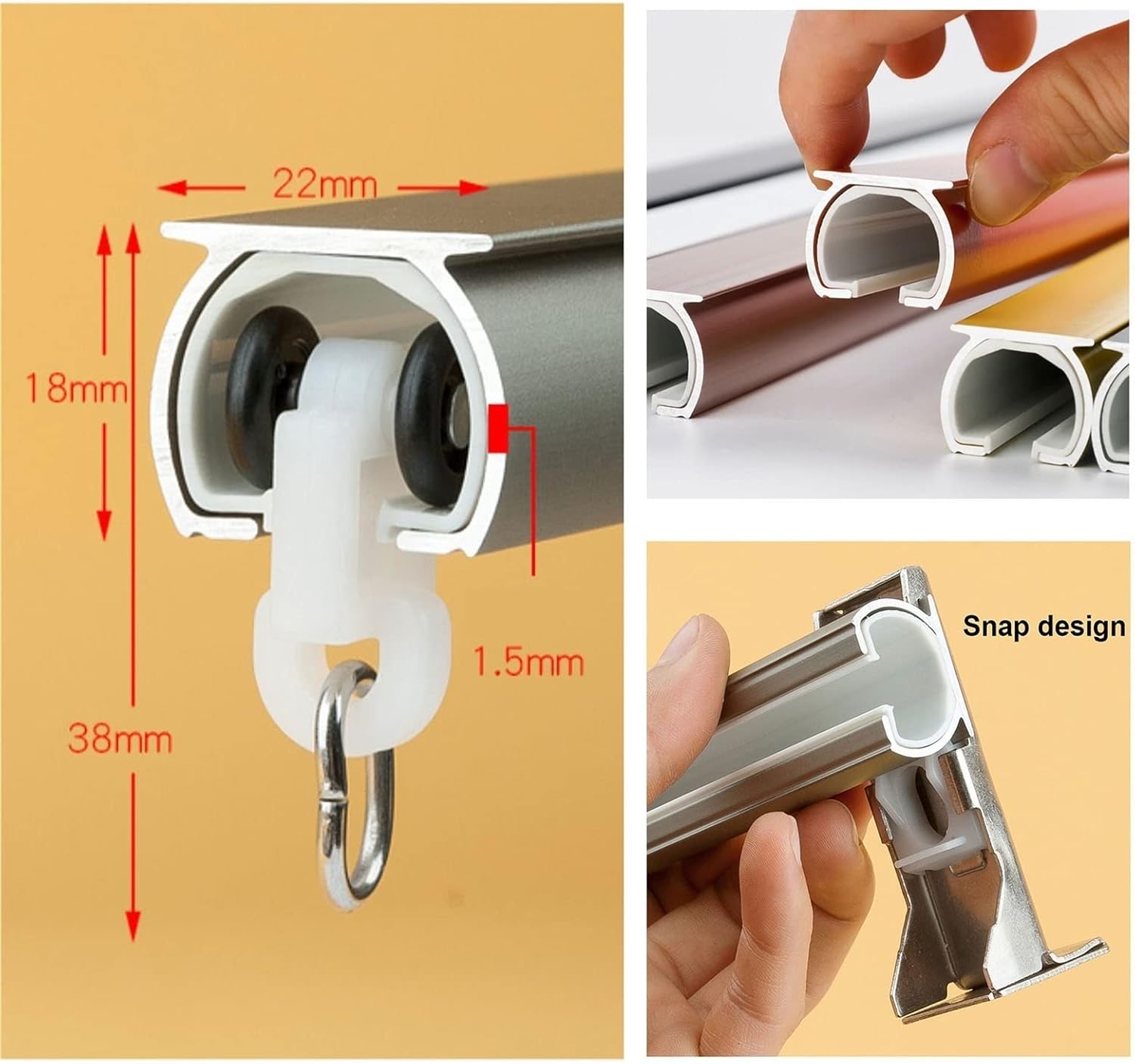 Heavy-Duty Double Curtain Track - Versatile Ceiling/Wall Mount for Room Dividers & Drapery, Easy Installation, Durable Home Decor Solution, Champagne Wall, 3.2m (2 * 1.1+1)