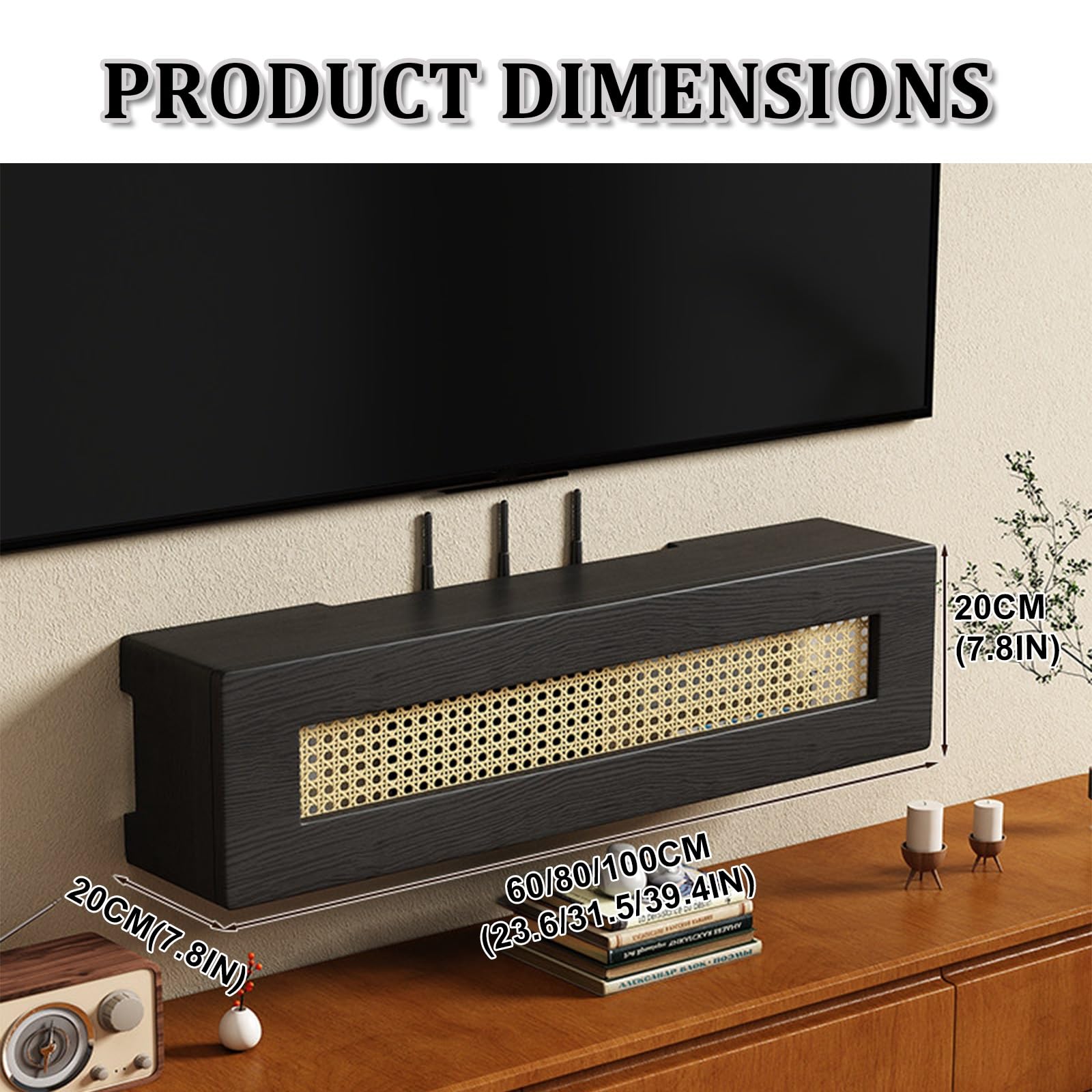 Fixation Murale Armoire De Rangement pour Routeur WiFi, Multiprise Et Organiseur Gestion des Câbles, Boîtier Modem sur Pied Bureau À Domicile(Nero,60 * 20 * 20cm)