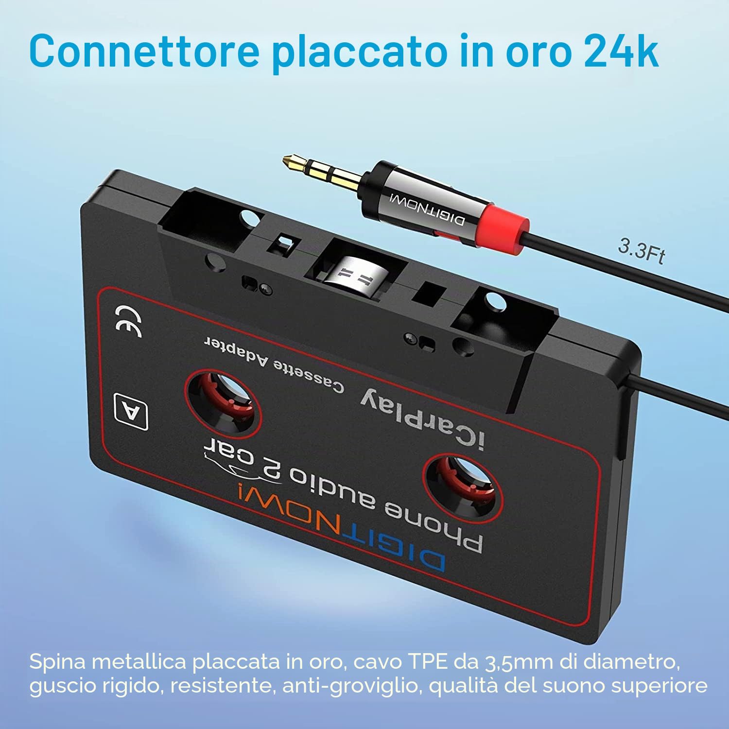 Digitnow auto cassetta adattatore audio tape, ascolta il tuo iPod o altri dispositivi audio tramite il lettore cassette da auto, jack da 3.5 mm.