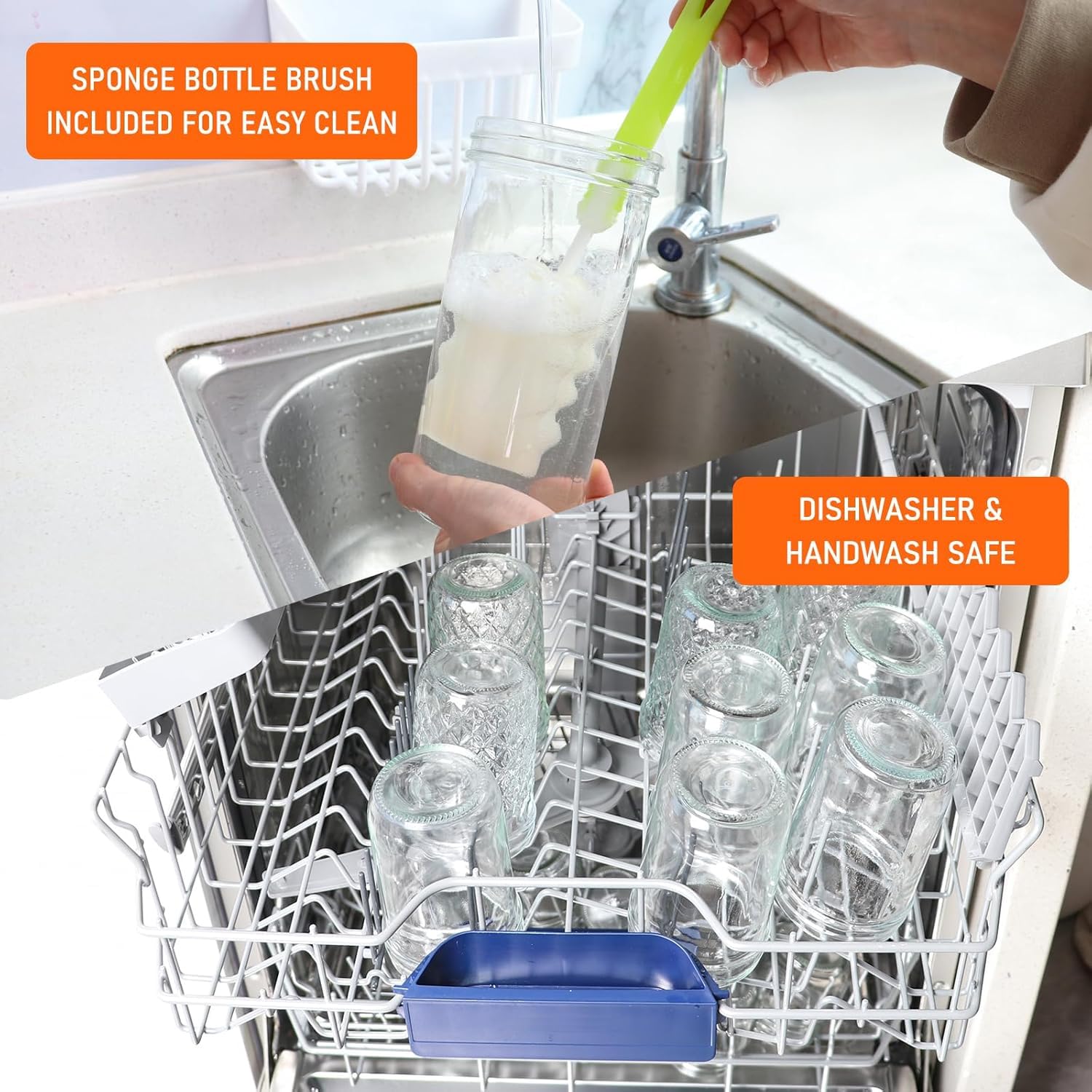 Jaisie.W Tarros Mason de boca ancha de 24 onzas, paquete de 6, tarros altos de vidrio de 24 onzas con tapas herméticas y bandas para enlatar, conservar, fermentar, encurtir, proyectos de bricolaje (24