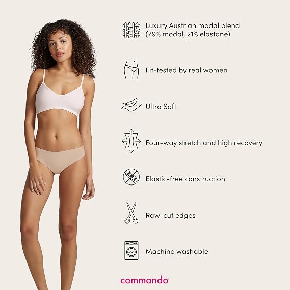 commando - Butter Mid-Rise Thong | Silky Soft, No Show Thong | Comfortable Raw-Cut Edges | Machine Washable