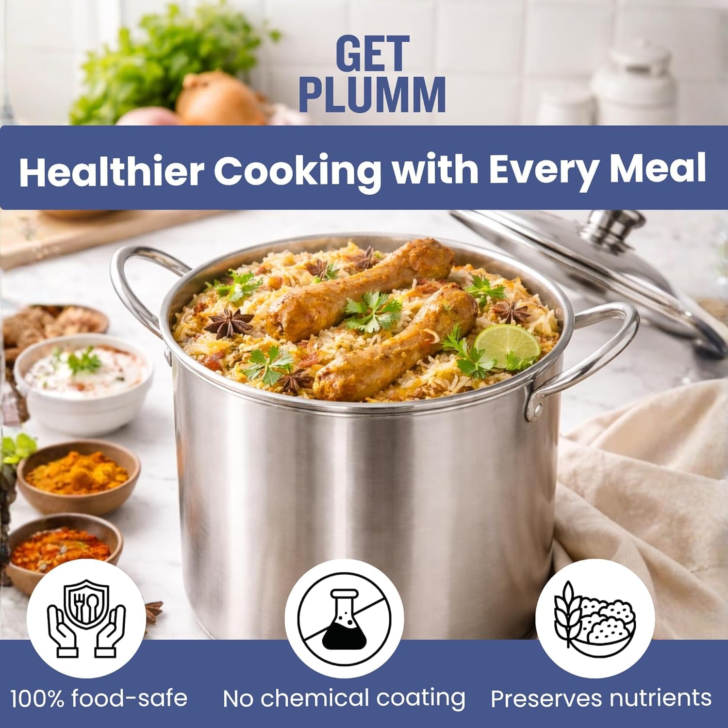 PLUMM Stainless Steel Stock Pot - 7.6L, Induction Bottom -4