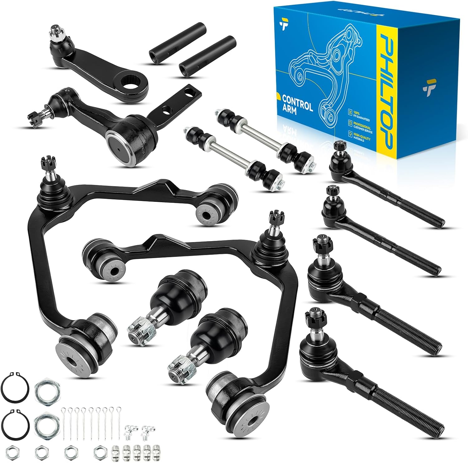 PHILTOP 14pcs Suspension Kit for 1997-2008 Expedition, 1997-2010 F150, 1997-1999 F250, 1998-2005 2008 Navigator, 2002 Blackwood, Upper Control Arm Ball Joint Tie Rod End Sway Bar Link Pitman Idler Arm