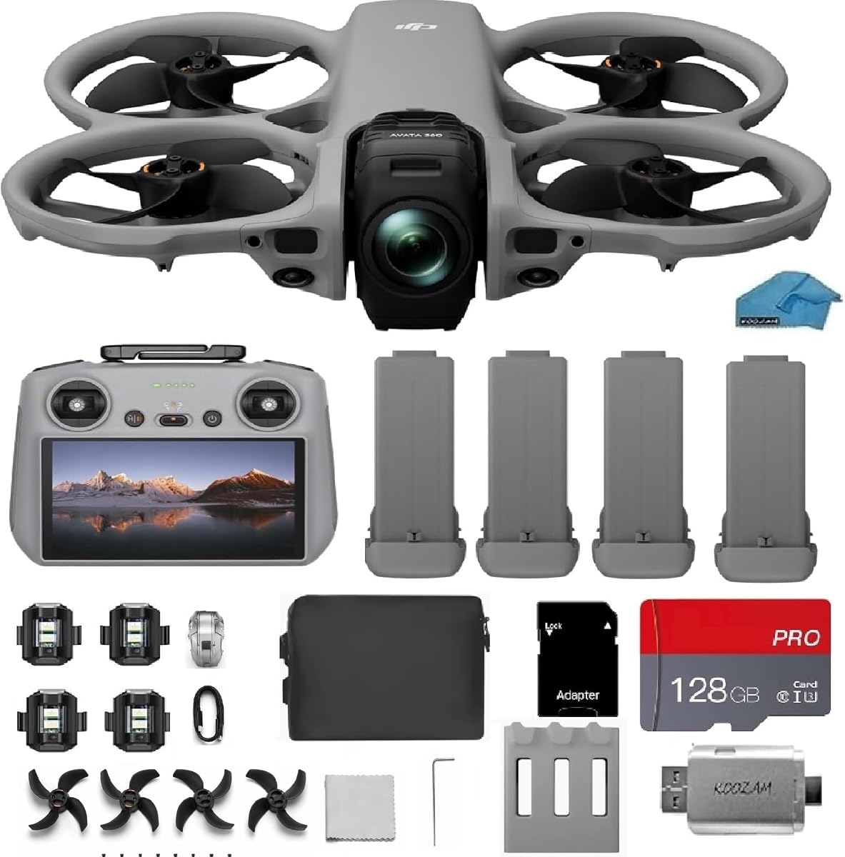 Avata 360 FPV Drone 4-Battery Bundle with RC 2 Controller (Built-In Screen) | 360° Immersive 4K Camera Drone with Propeller Guards & 128GB MicroSD Card