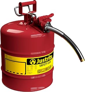 Justrite 5-Gallon Type II AccuFlow Red Safety Gas Can - Galvanized Steel, Flame Arrester, Flexible Spout, Made in USA, OSHA Compliant