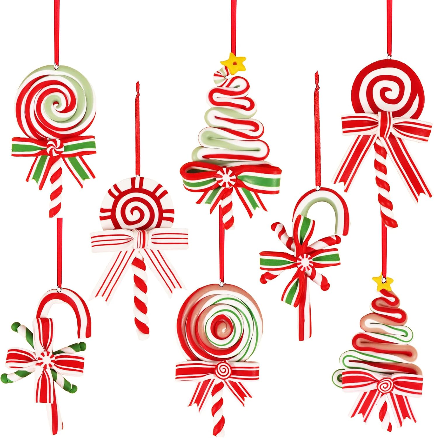 8 Pieces Christmas Tree Lollipop Ornaments Polymer Clay Candy Cane