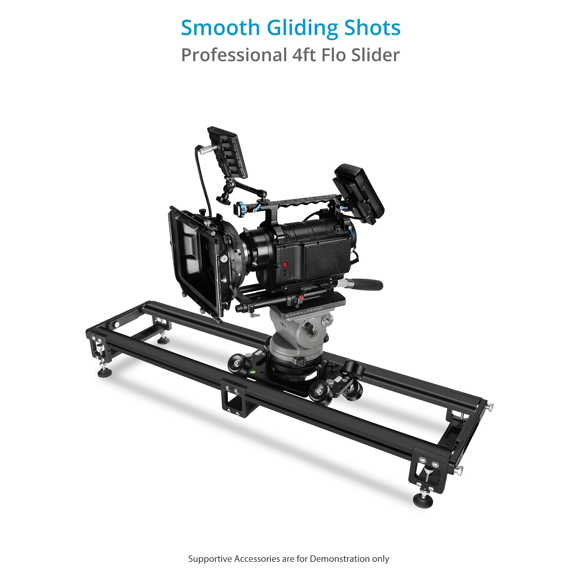 Slider per videocamera PROAIM Flo Professional da 4 piedi per videomaker e registi. Carico utile fino a 20 kg / 44 libbre. Supporto Mitchell e ciotola da 100 mm, 150 mm (SL-FLO-01)