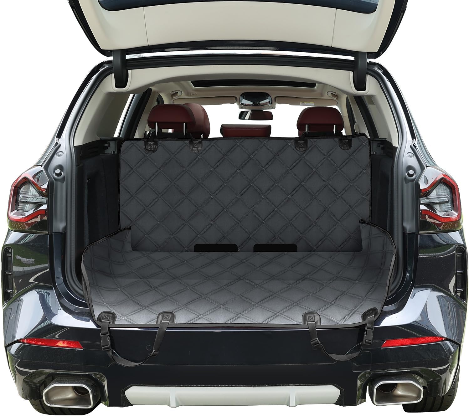 KYG Multi-Function Dog Car Protector, Waterproof Scratch Proof Nonslip Travel Hammock, Back Seat Cover & Boot Liner with Seat Anchors, Universal Fit for Cars/SUV/Trucks, Machine Washable (Grey)