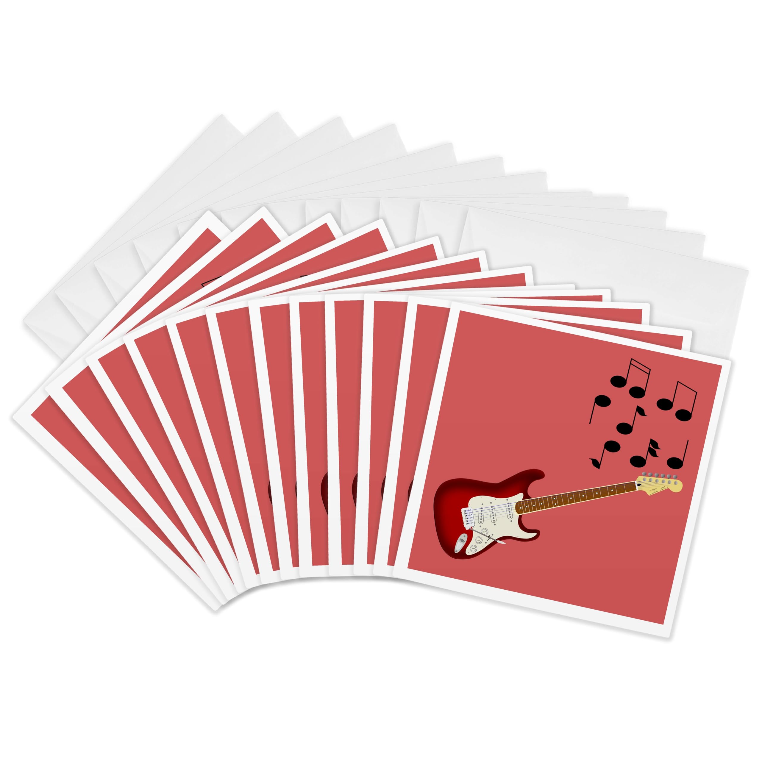 3dRose gc_24096_2 6 x 6-Inch"Red Sunburst Guitar with Musical Notes" Greeting Card (Pack of 12)