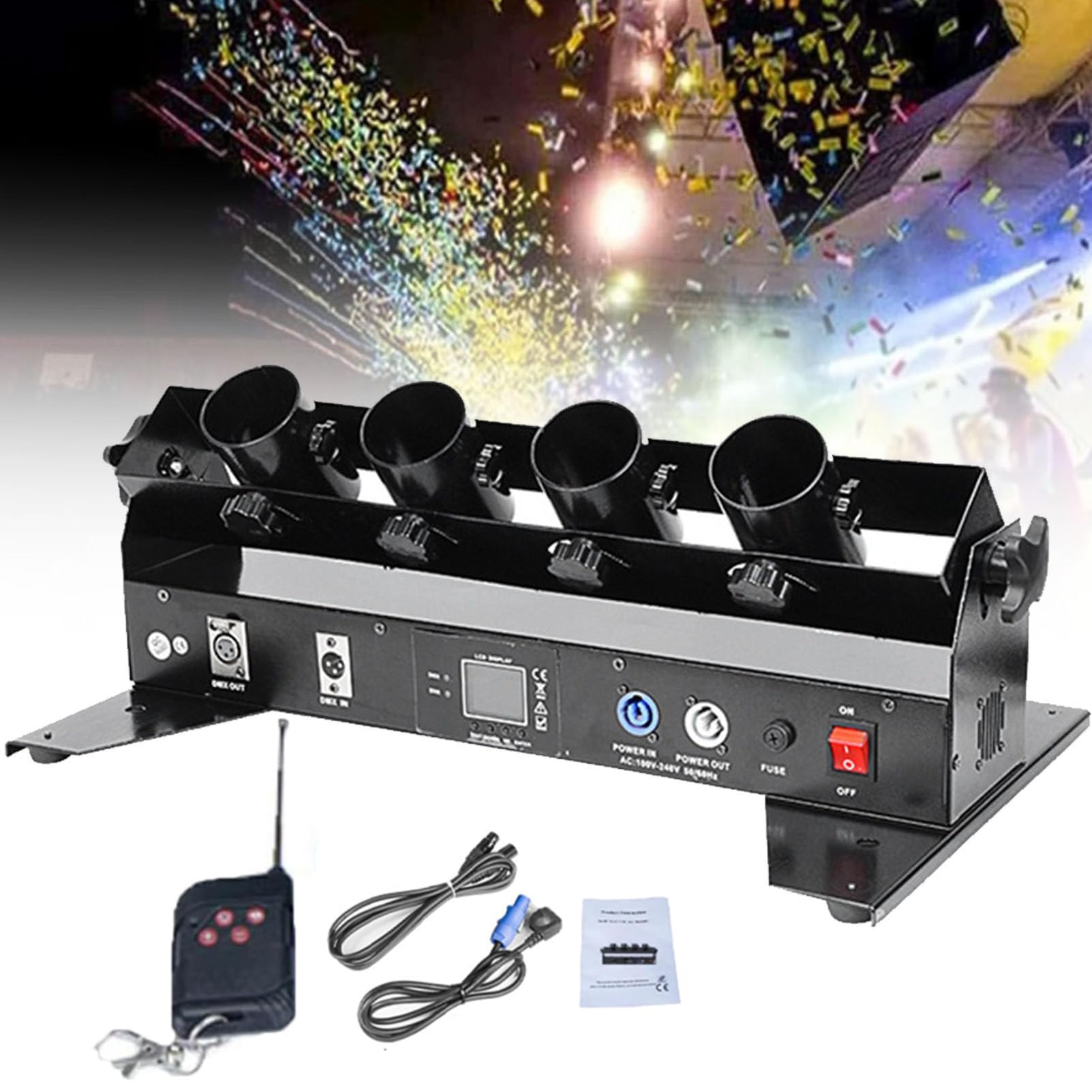 Whfklca Multicolor Portable 4-Shot Confetti Machine, Adjustable Angle