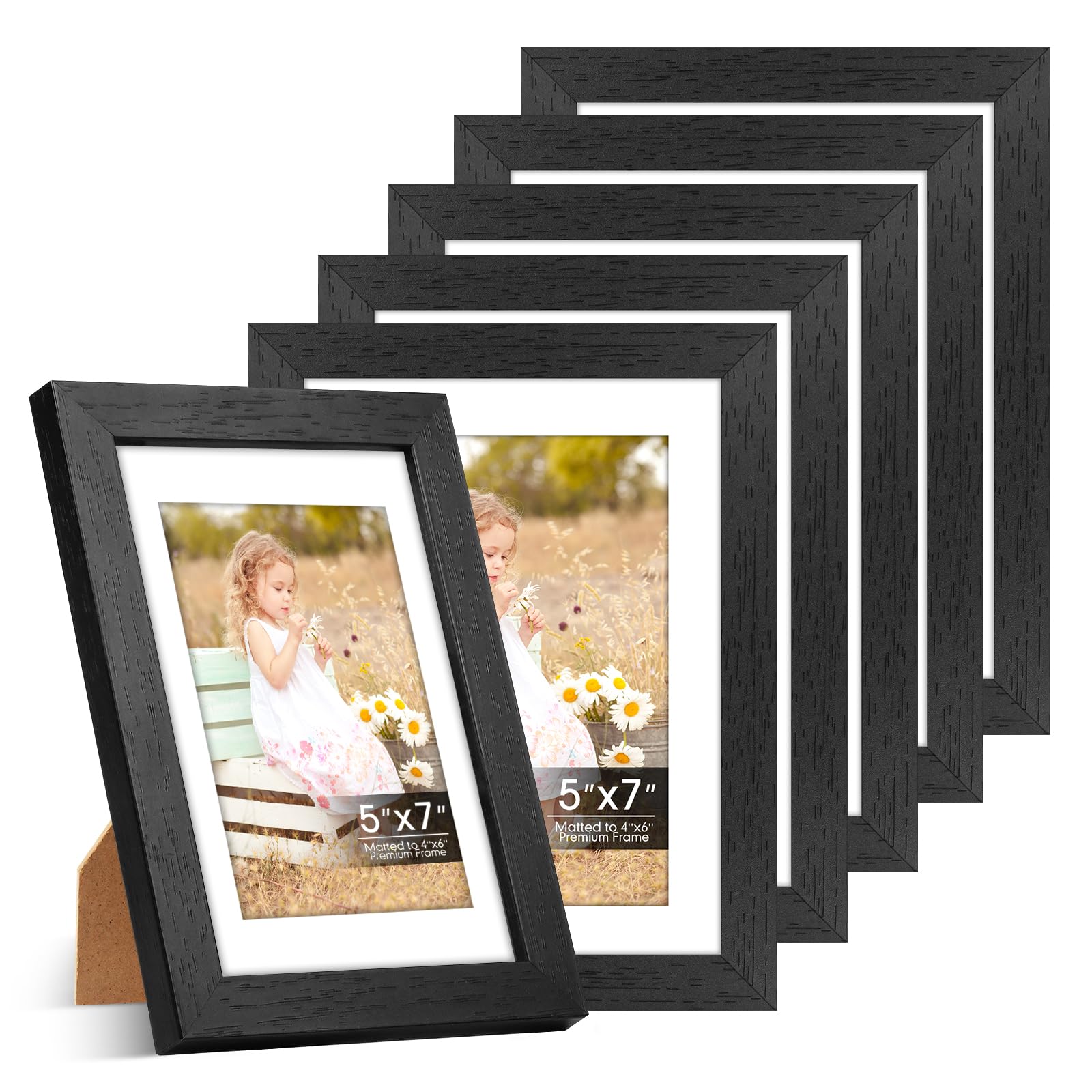 6 Pack 5x7 Frames, Mat for 4x6 Photos, Shatter HD Plexiglass