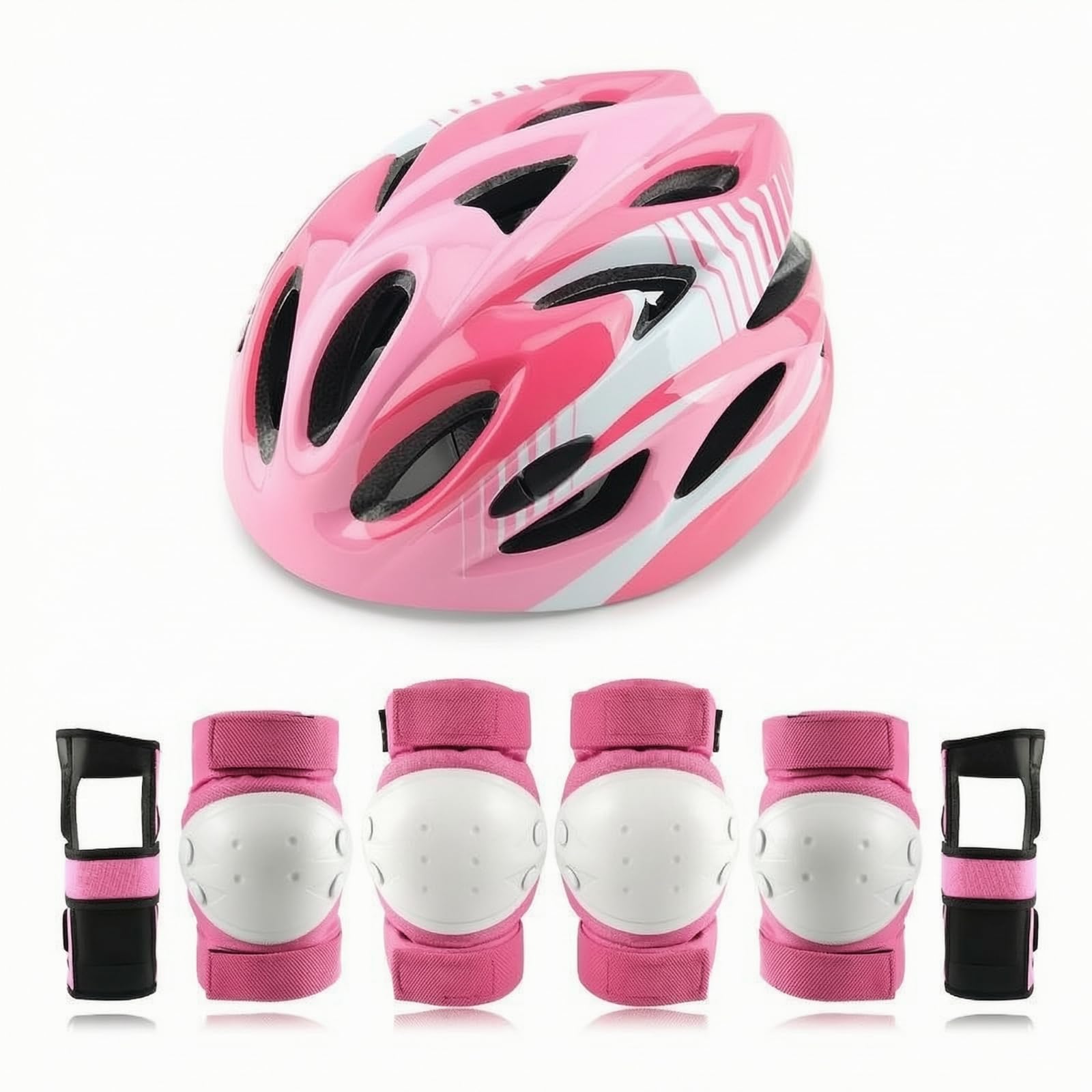 7 Pièces S Protection Roller | Coque Extérieure Rigide, Ensemble Casque, Genillères, Cdières Protège-Poigns, Respirant, Protège-Poigns, pr Vélo, Rose, M