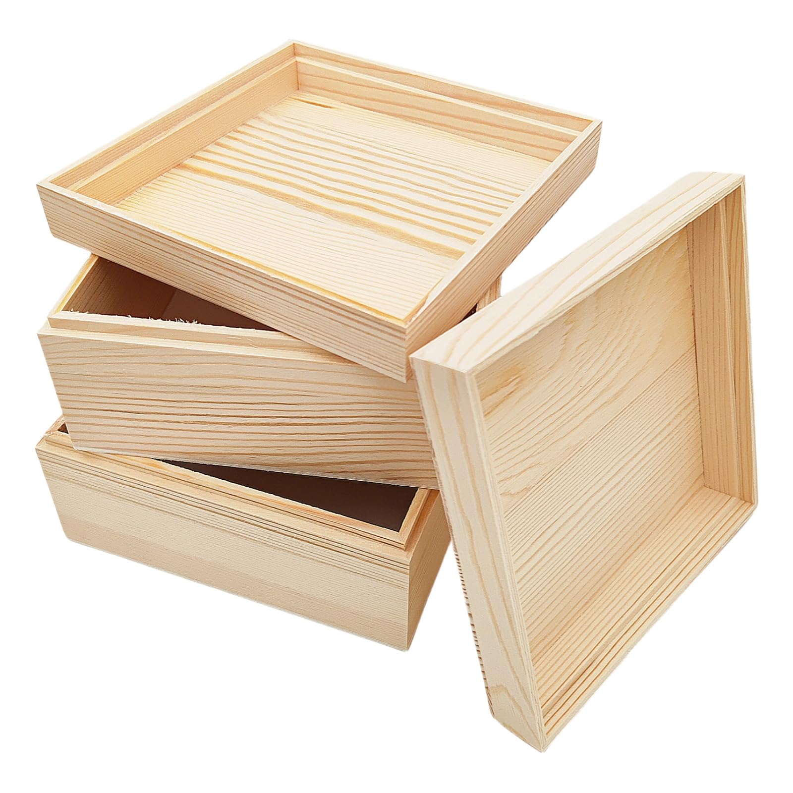 Anktily 2er-Pack Unlackierte Holz-Aufbewahrungsbox mit Deckel, Holz-Kiefern-Box zum Basteln, Aufbewahrungsboxen für Kunst, Hobbys und Haushalt (15x15x8cm)