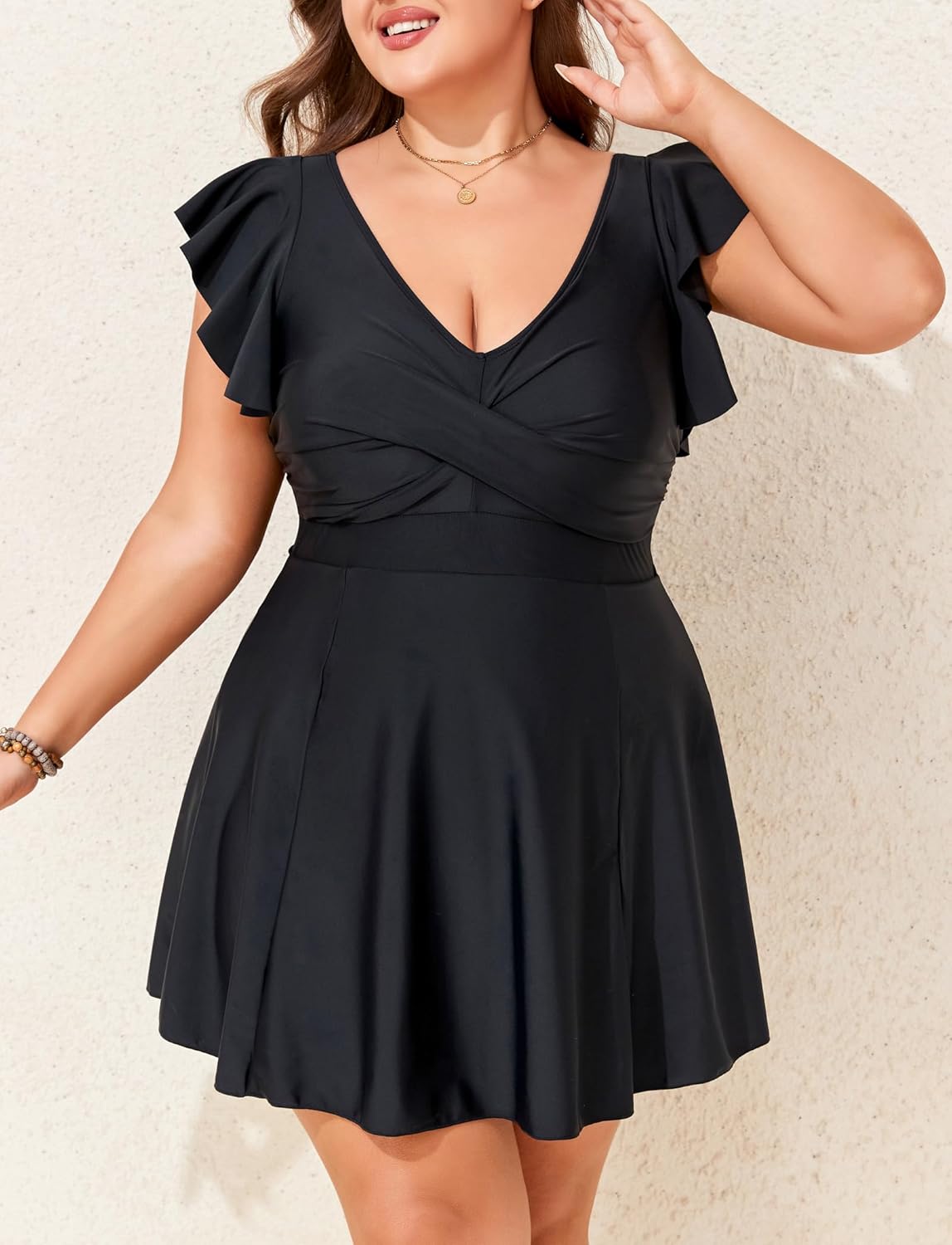 Smismivo Plus Size Swim Dress One Piece Swimsuit Women Tummy Control Full Coverage Curvy Bathing Suit Short Sleeve Swimwear - Image 6