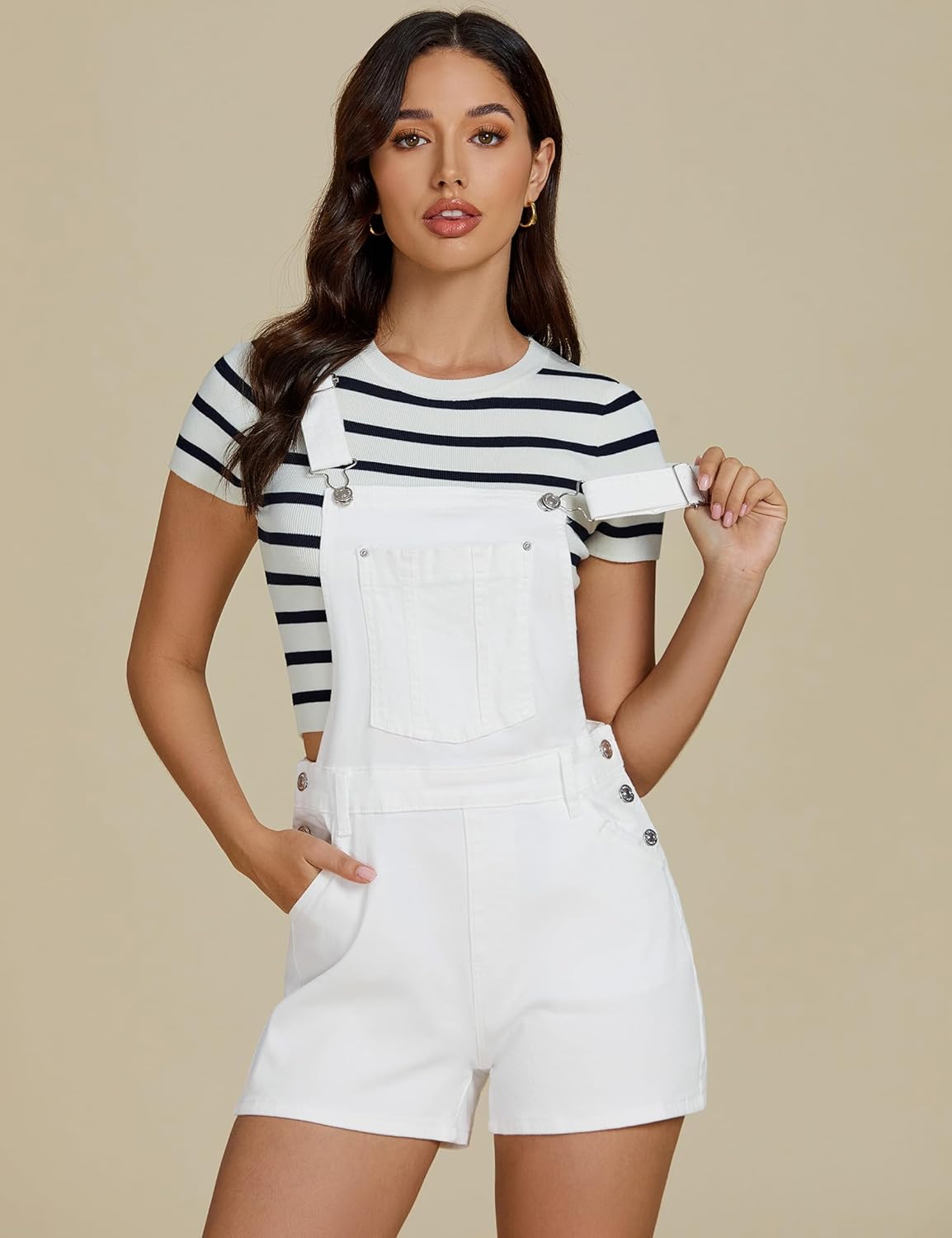 luvamia Jean Short Overalls for Women Baggy Adjustable Straps Bib Stretchy Denim Overall Jumpsuits Shortalls with Pockets - Image 7