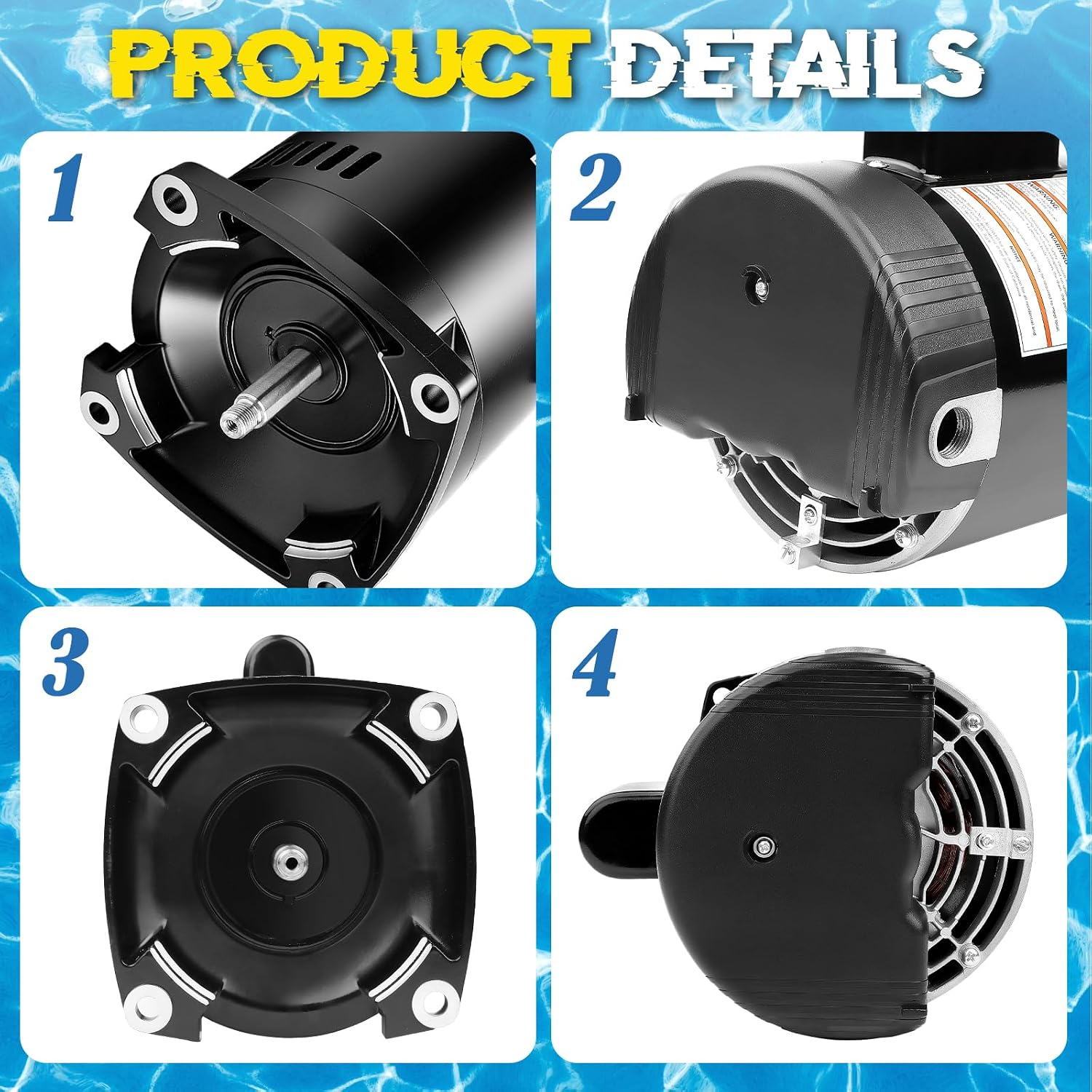 B2853 Pool Pump Motor 1HP, 115/230V Dual Voltage, 3450 RPM 56Y Square Flange, Replacement for Pentair 340038/177474/WF-24/Challenger 1HP Single Speed Swimming Pool Pump, 6.6/13.2A, 1045 Steel Shaft