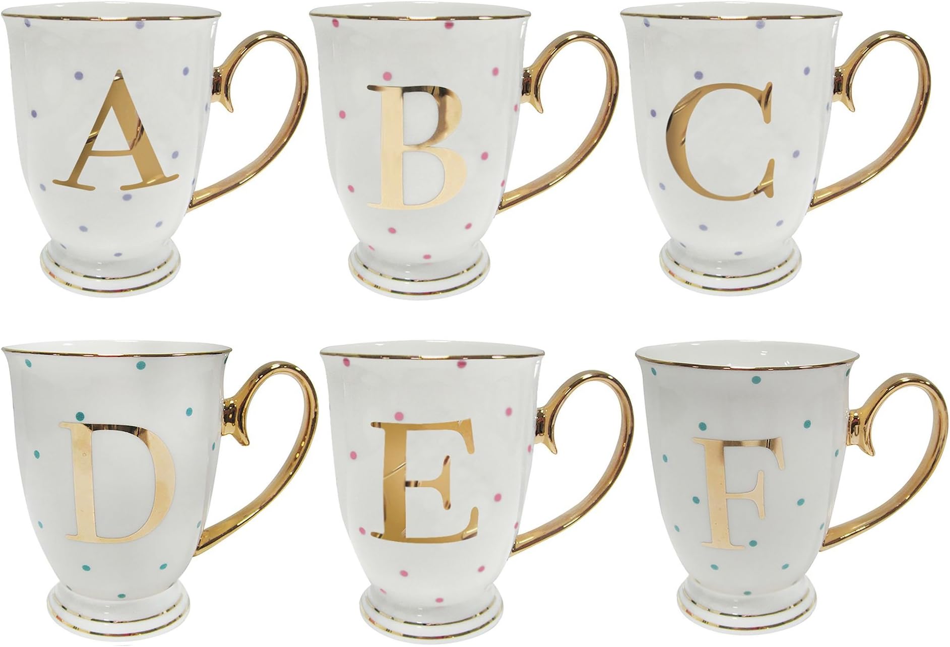 13 x 13 x 12 cm Letter E Alphabet Spotty Metallic Mug with Fuchsia Spots, White/Gold