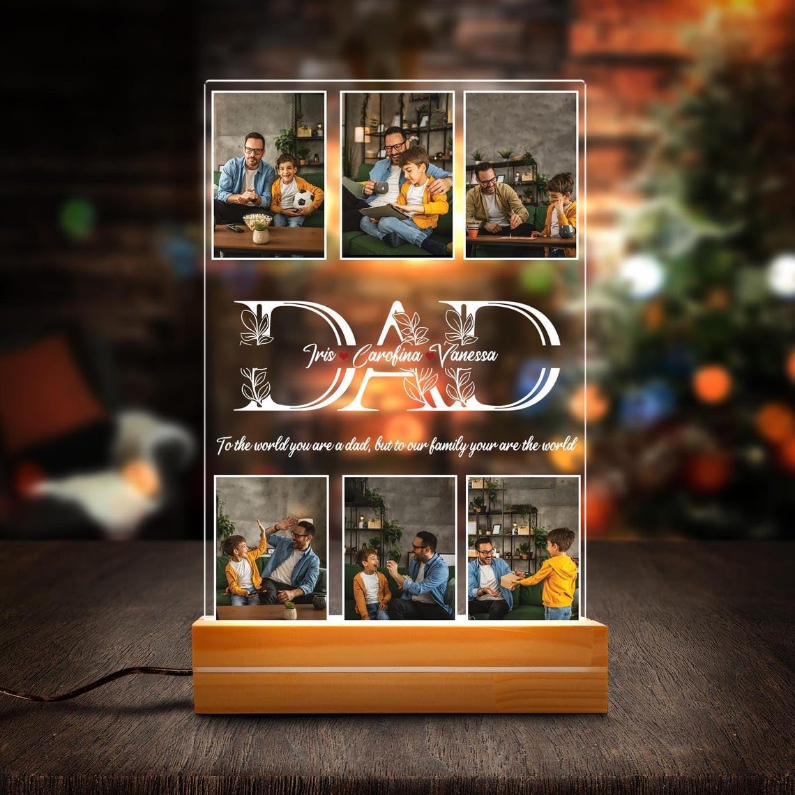 Personalized Photo Night Light for Dad, Custom Picture Acrylic LED Lamp, Father’s Day Birthday Gift for Daddy Papa Grandpa, Bedroom Decor Family Keepsake from Kids