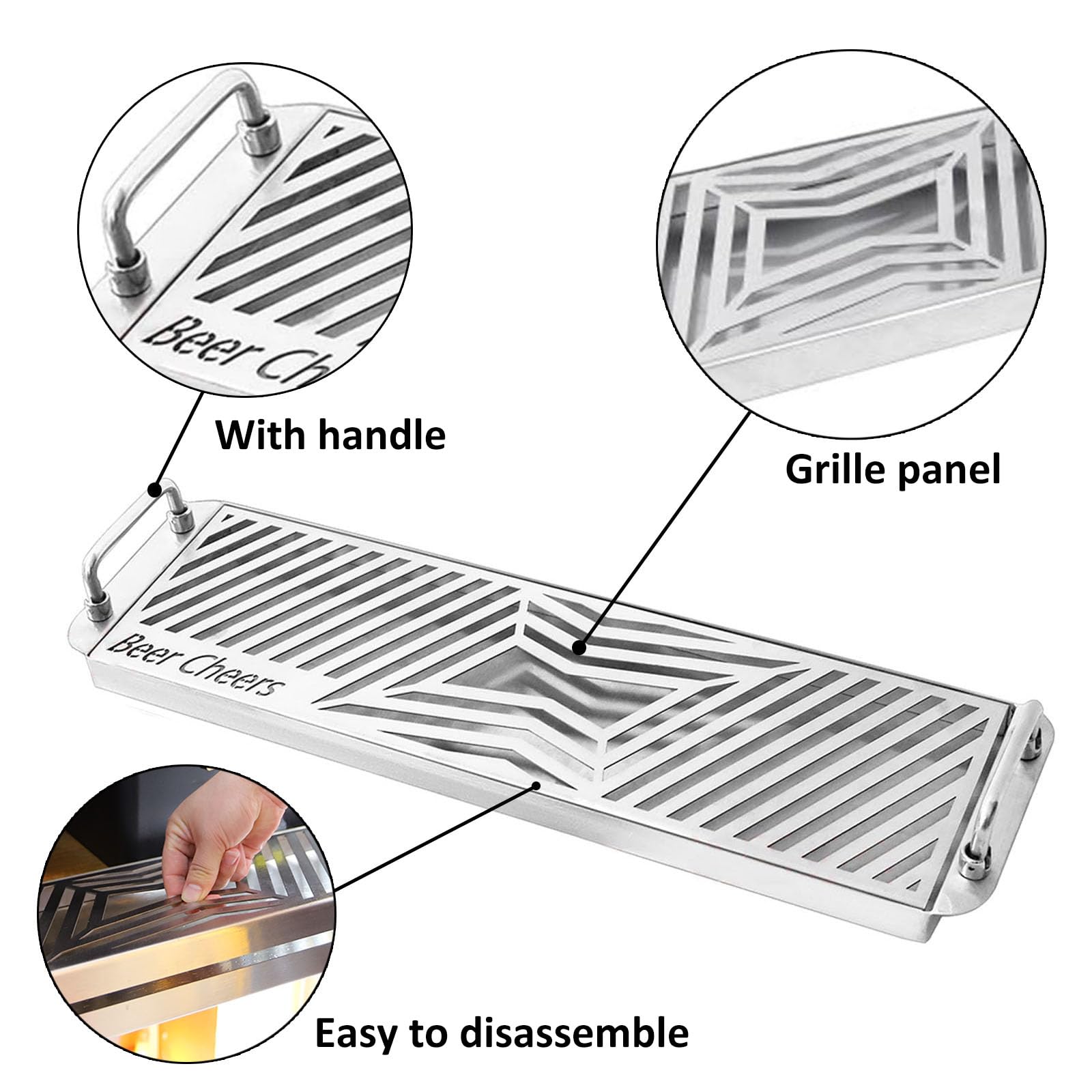 Bandeja Camarero con Asa,Acero INOX Bandeja De Goteo De Cerveza,Bandejas para Servir para Club Barra De Bebidas Té Kegerator,50cm/19.6in