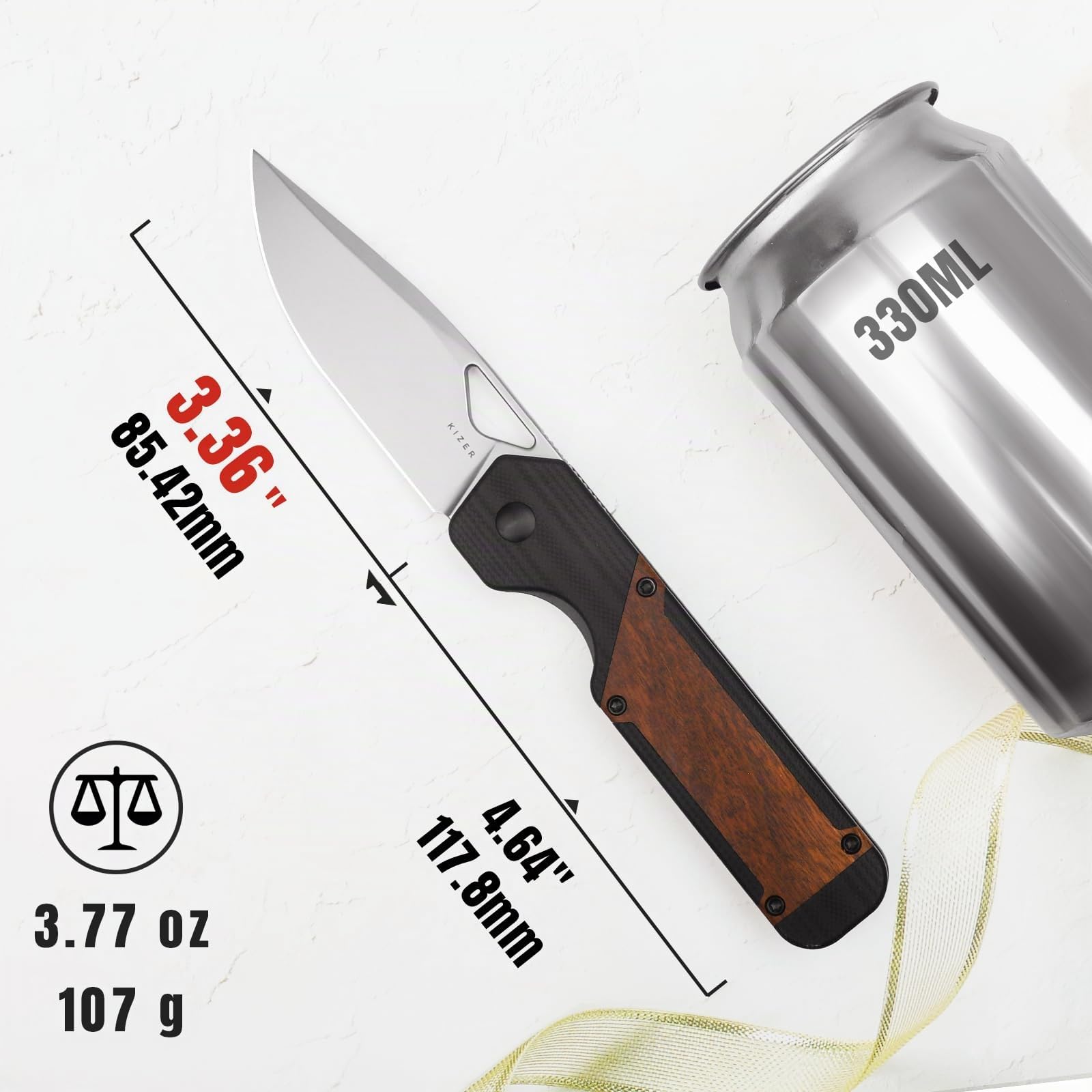 Kizer Militaw EDC Couteau Pliant de Poche, 8,5 cm Lame 154CM Manche G10 & Mkuruti avec Clip de Poche, Trou pour le Pouce & Ouvre-Lame Flipper Avant, Couteau de Camping et de Randonnée V3634C2