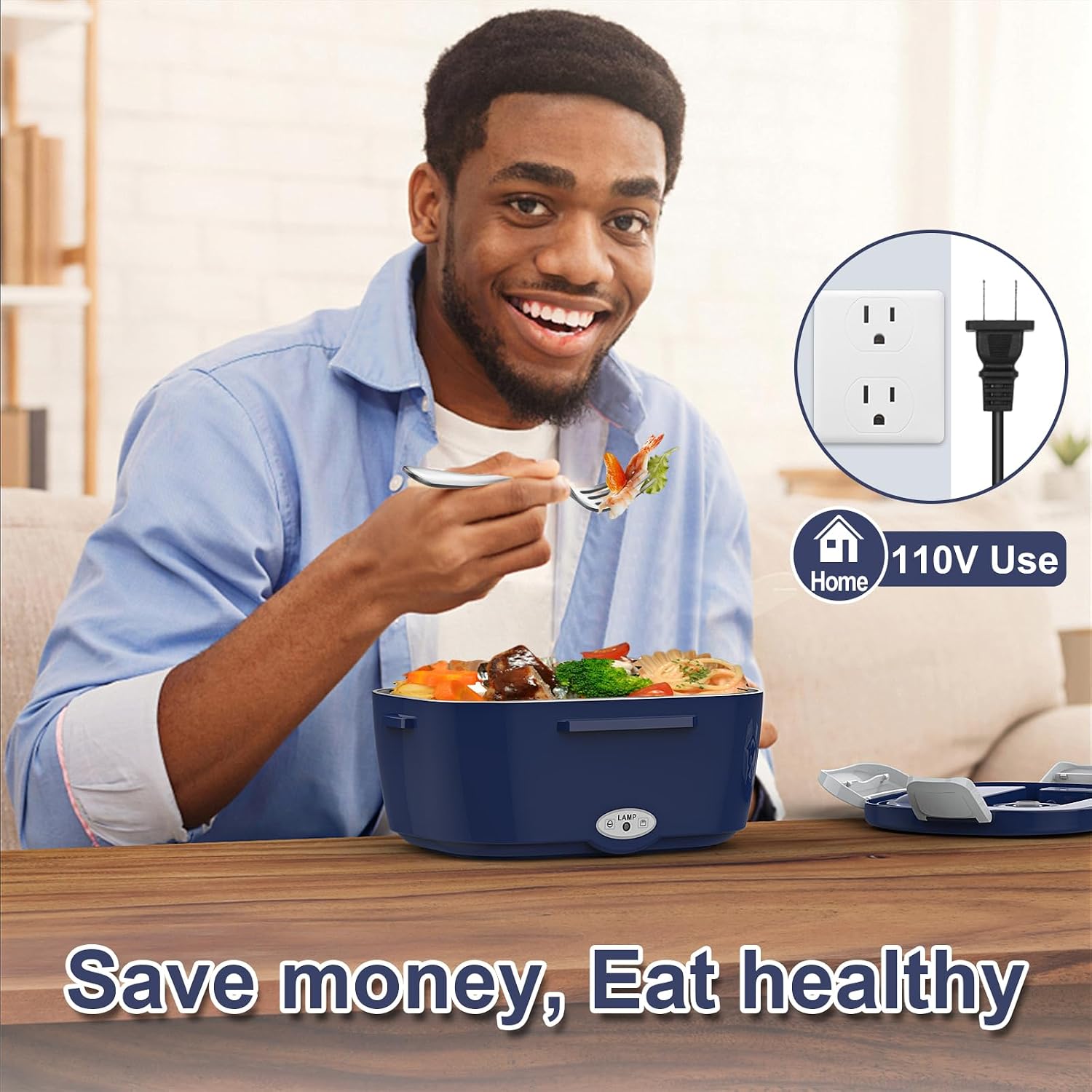 WisaKey Electric Lunch Box Food Warmer Portable Heated Lunchbox Adult, Blue image 3
