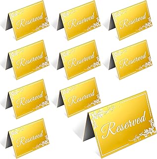 10Pack Acrylic Mirrored Reserved Table Signs Gold 6" x 4" Double Sided Reservation Seating Table Tents Gold Acrylic Signs Cards for Wedding, Reception, Restaurant, Ceremony, Events