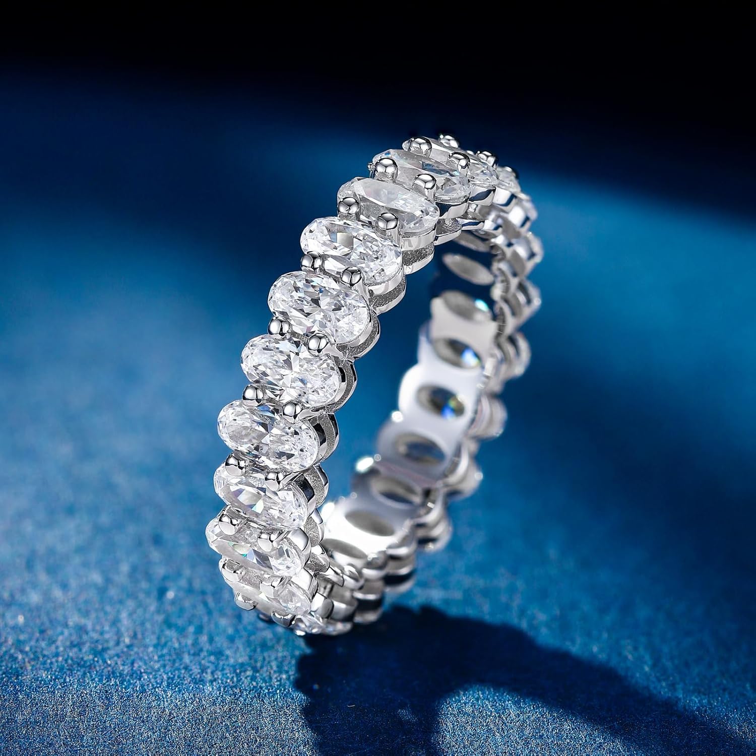 Full Eternity Ring for Women 925 Sterling Silve Wedding Band Round/Oval/Emerald Cut Anniversary Engagement Stackable Rings Size 5-10