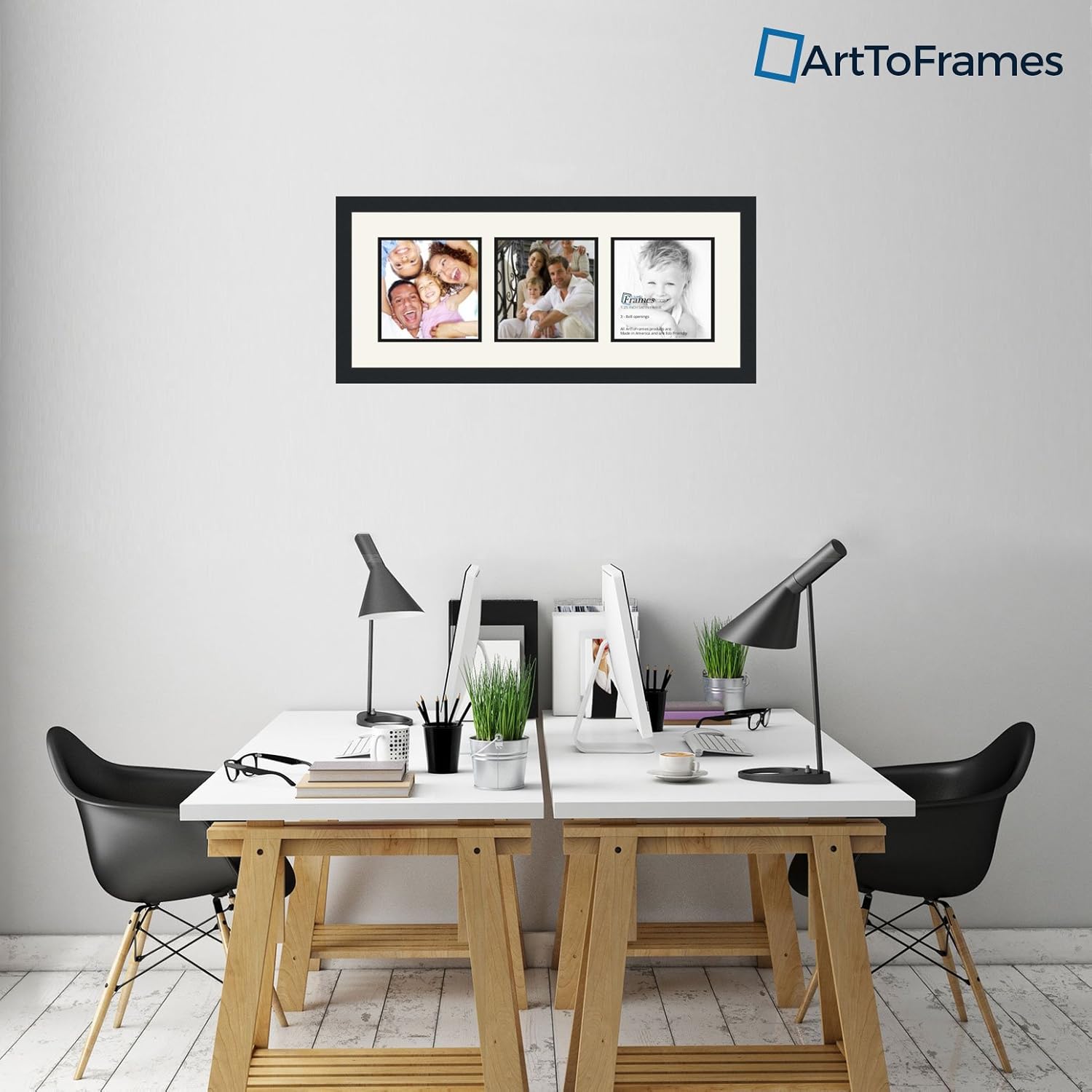 ArtToFrames Collage Photo Frame Double Mat with 3-8x8 Openings and Satin Black Frame