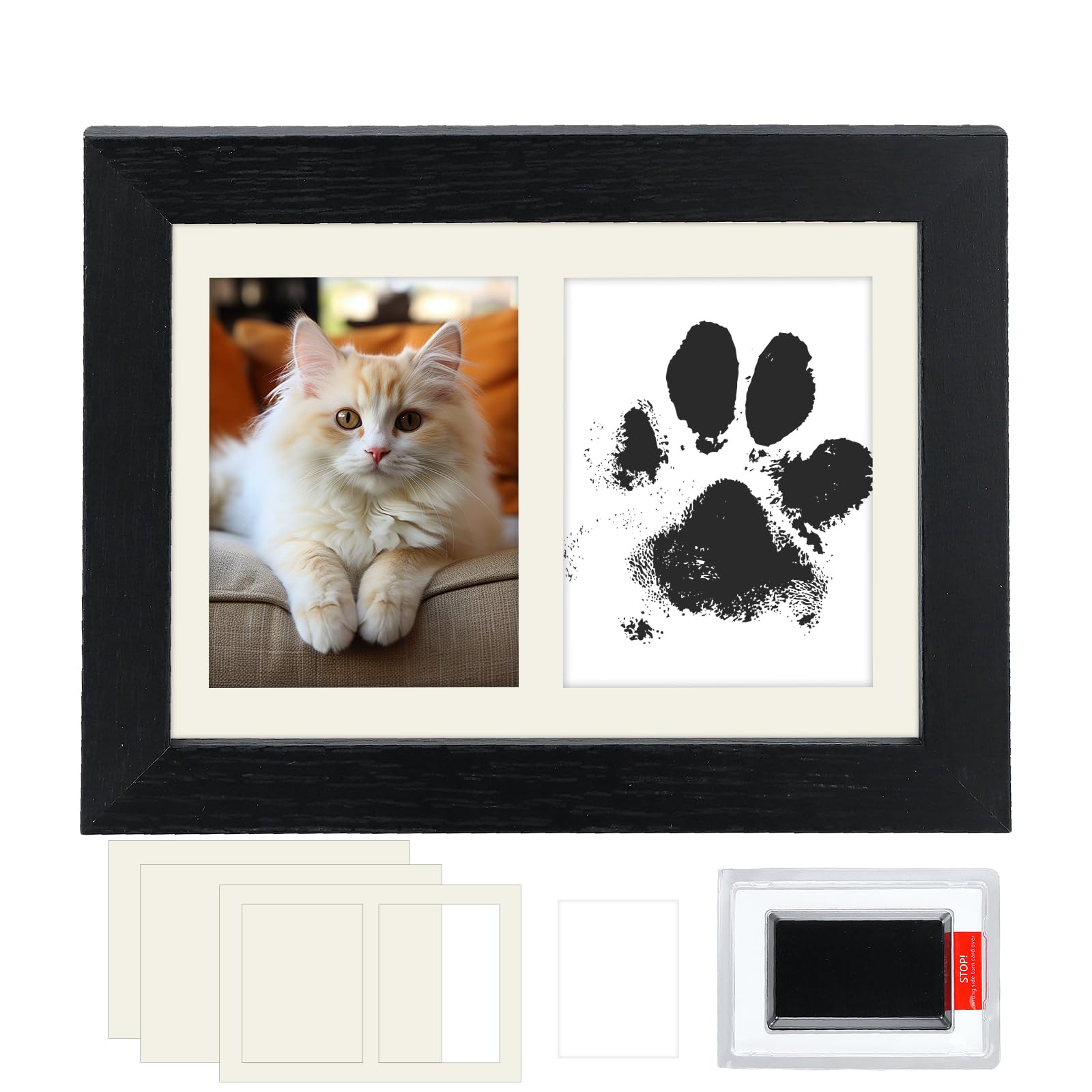 Bilderrahmen Holz, Fußabdruck Handabdruck Set Baby, Pfotenabdruck Set Hund Katze, mit Stempelkissen und 2 Druckkarten, Hundepfoten Abdruck Bilderrahmen, Geschenke für Neugeborene Hundebesitzer