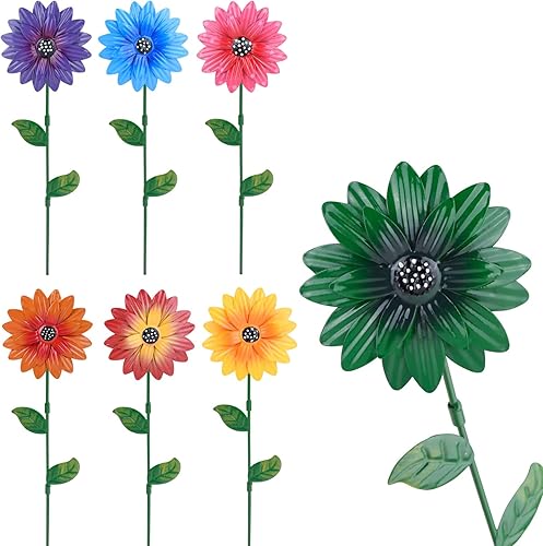 Miniatura 8 de 7 estacas de metal para jardín, flores de primavera de metal de 15 pulgadas, decoración al aire libre, decoración artística de patio, plantas de