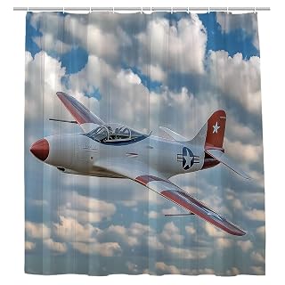 Airplane Shower Curtain Airport Plane Runway Flying Air Force Runway American Military Theme Through Clouds Airport Modern Aviation Aircraft Bathroom Decor Curtains 82x70 inch with Hook