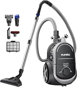 EUREKA NEN180 Bagless Canister Vacuum Cleaner Lightweight Vac for Carpets and Hard Floors, Silver with Black