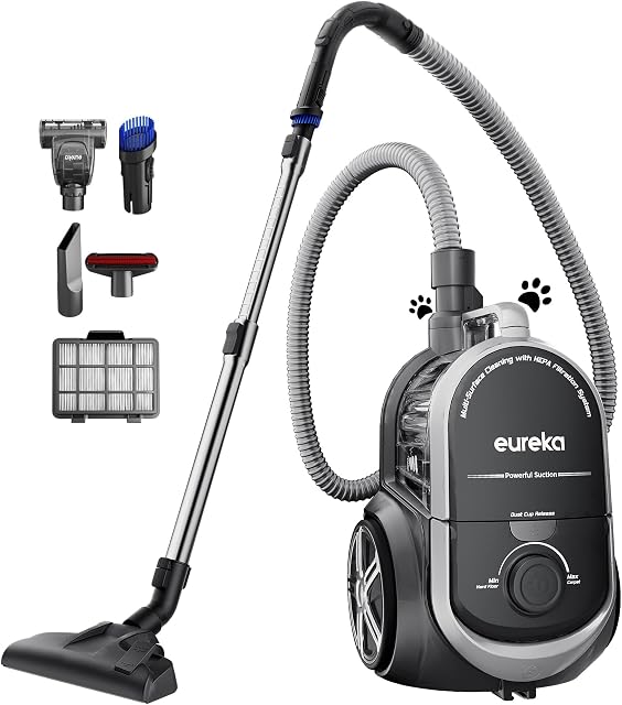 EUREKA NEN180 Bagless Canister Vacuum Cleaner Lightweight Vac for Carpets and Hard Floors, Silver with Black