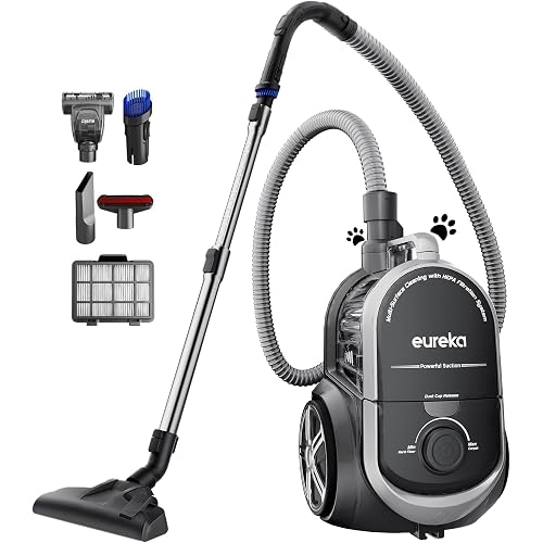 Eureka Bagless Canister Vacuum Cleaner, Lightweight Vac for Carpets and Hard Floors, Silver with Black, NEN180