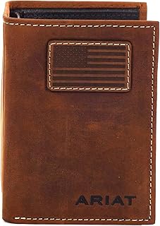 ARIAT Trifold Wallet USA Flag Patch, Medium Brown, One Size