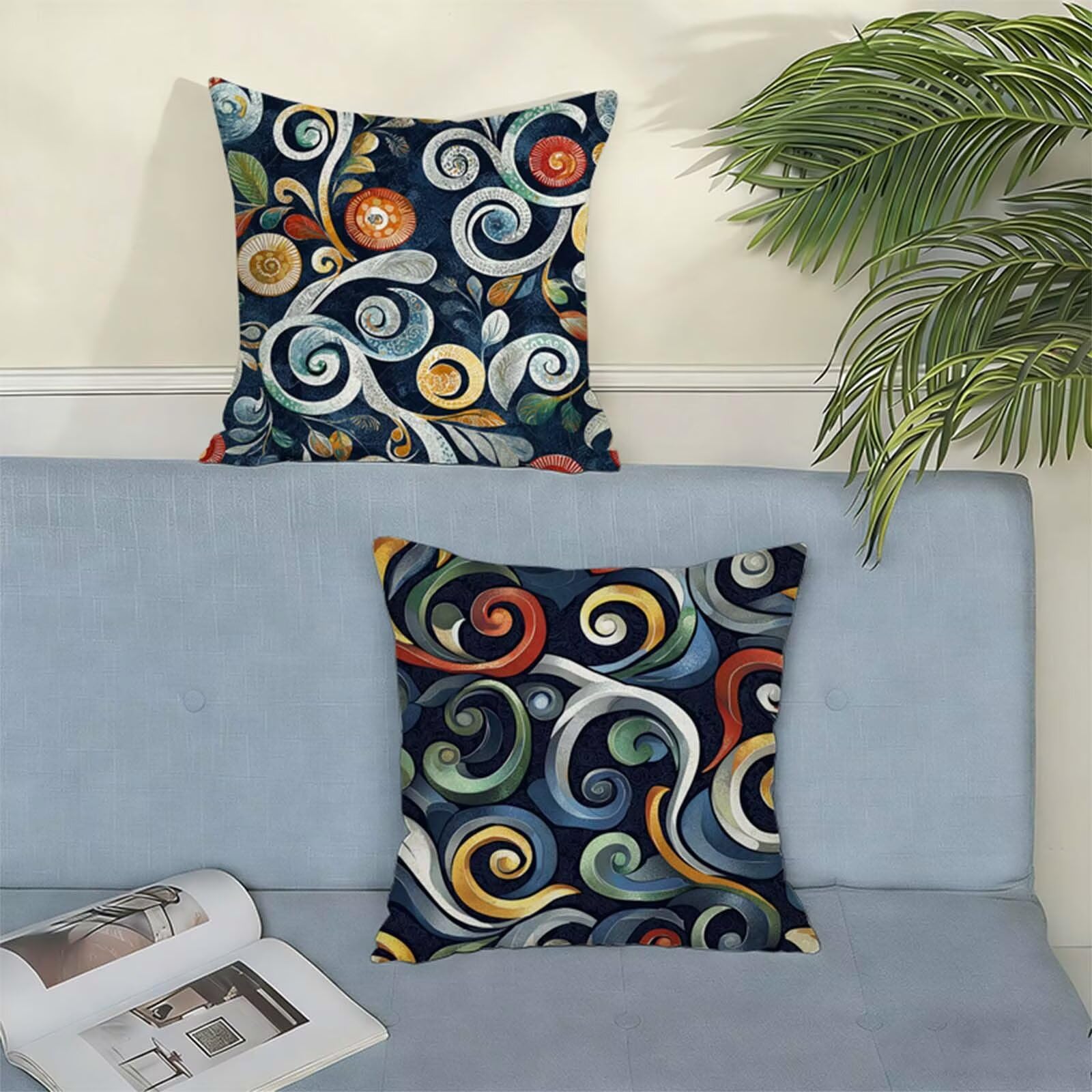 Abstrakt Kissenbezug 80x80 cm 2er Set,Anlage Leinen Kissenbezug,Doppelseitiger Druck Kissenbezüge für Sofa,Couch,Bett,Mit Reißverschluss & Waschbar,Alle Jahreszeiten,Bequeme Wohnaccessoires X-649