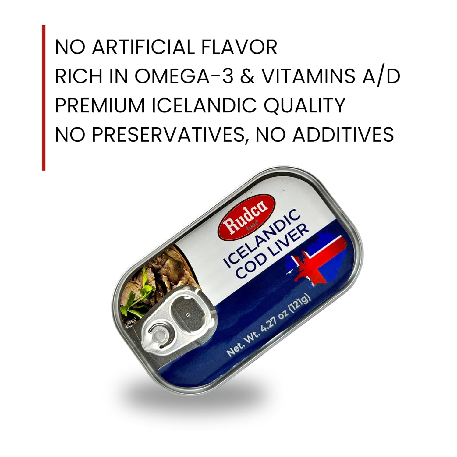 Rudca Food Icelandic Cod Liver - Wild-Caught in Own Oil - 4.27 oz (121g) (Pack of 6)