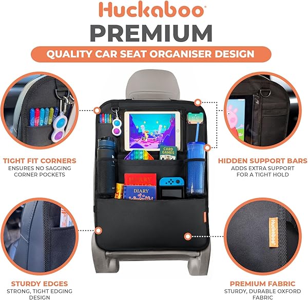 Car Seat Organiser - Kids Back Seat Organiser, Storage Pockets, Screen Holder, Black, 1 Pack - 4