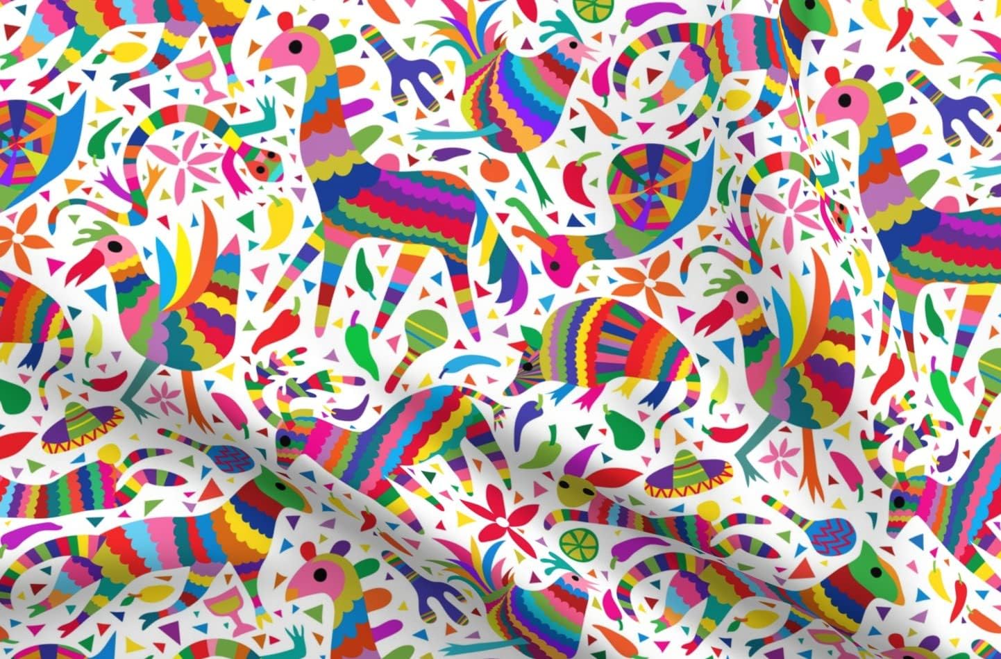 Spoonflower Fabric - House Pinatas Party Mexican Otomi Bird Armadillo Chicken Birthday Printed on Petal Signature Cotton Fabric Fat Quarter - Sewing Quilting Apparel Crafts Decor