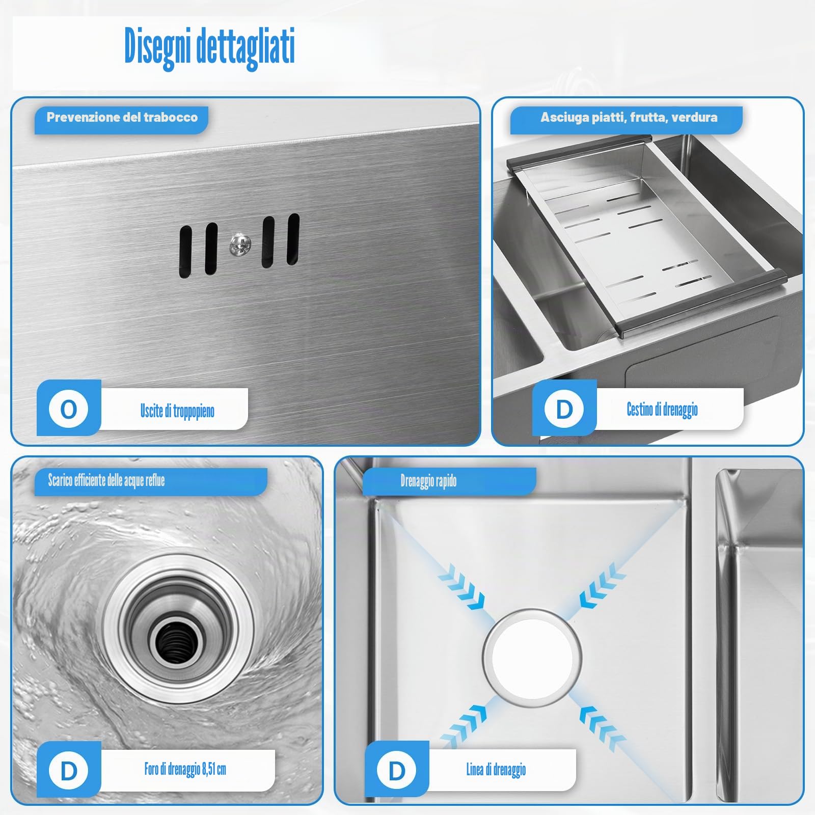 Lavello da cucina in acciaio inox, 78x43x21cm Lavello cucina 2 vasche, Drop In Lavandino con cestello di drenaggio