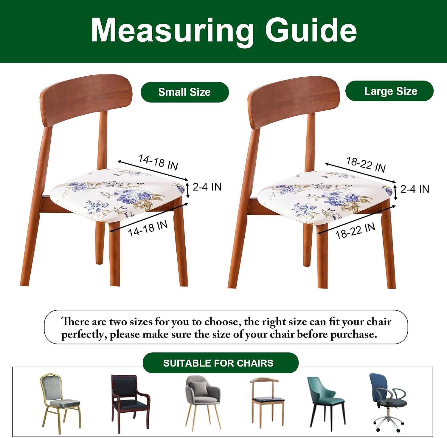 CRFATOP Waterproof Dining Chair Seat Covers Set of 4, Stretch Dining Room Cushion Covers Non-Slip Elastic Seat Cover for Dining Chairs Washable Parson Kitchen Chair Protectors,S,19