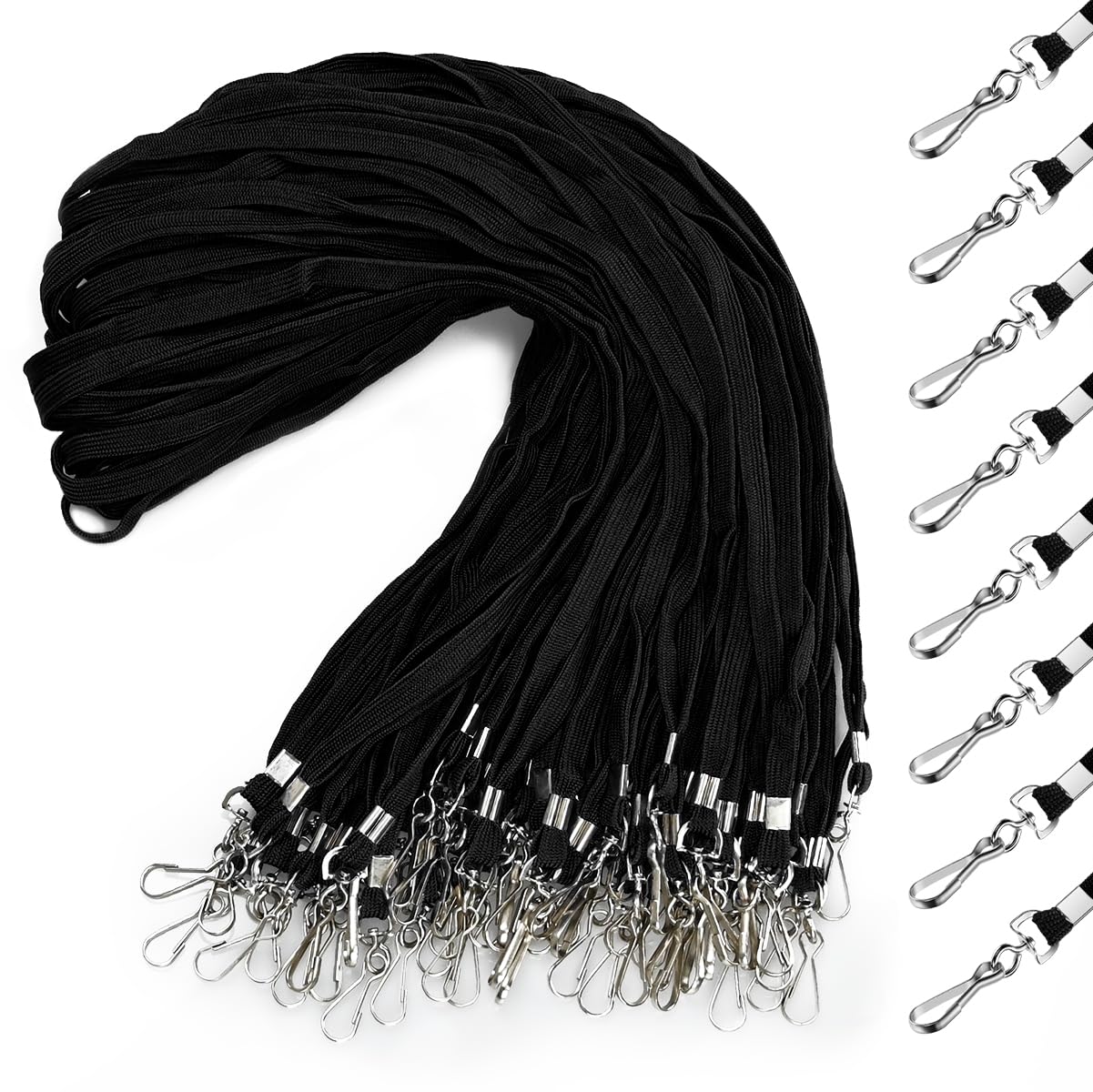 koorito 50 Pcs Badge Lanyards Flat Lanyards for ID Badges Bulk Black lanyard with Swivel J Hook Clip for Office Worker, Student, Teacher